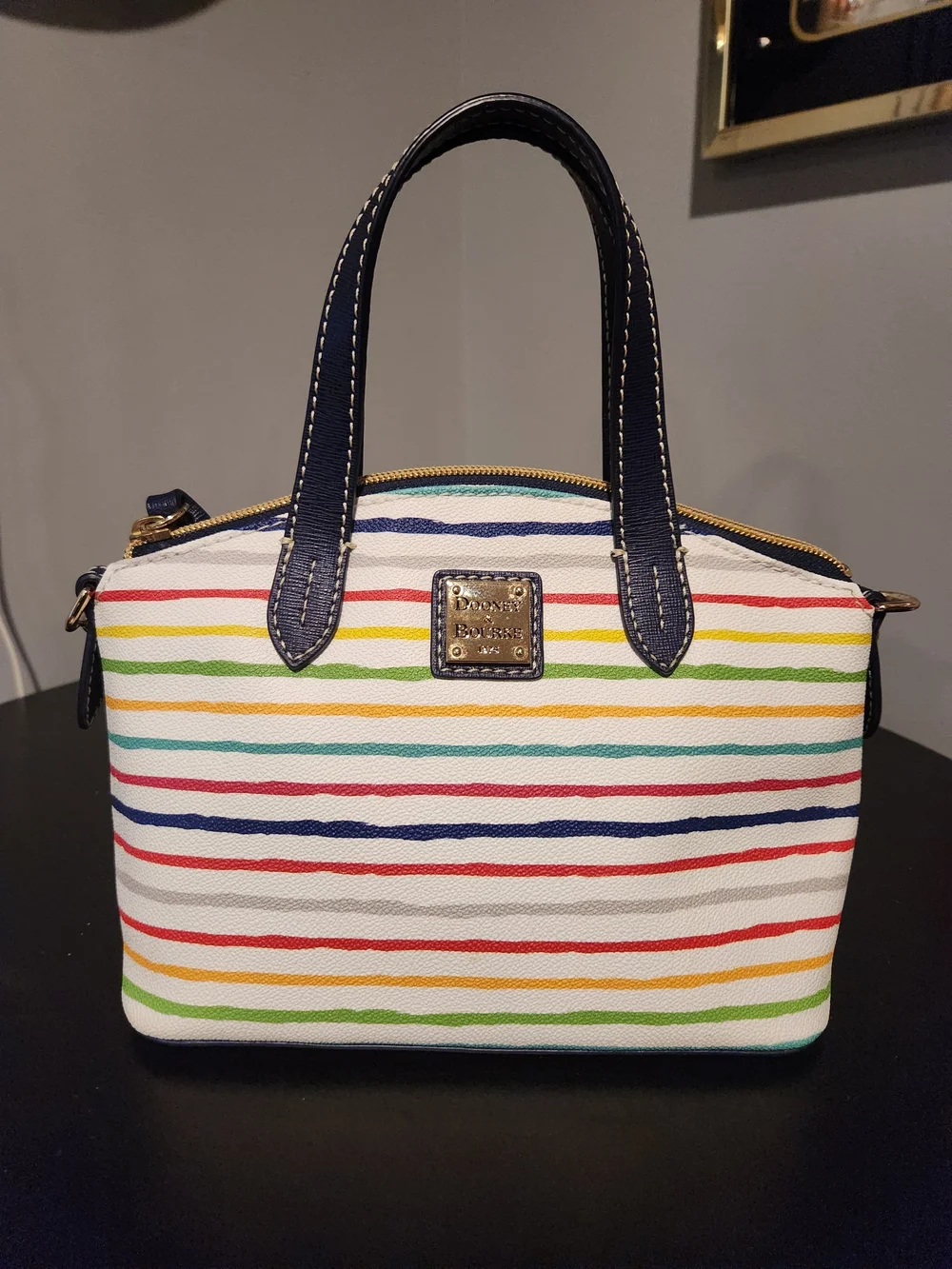 Dooney & Bourke Bitsy Multicolor Striped Dome Satchel - Navy Trim
